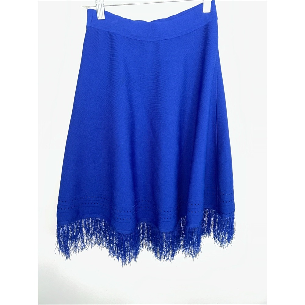 Vakkorama Women's Blue Knit Knee-High Large‎ Fun Fringe Skirt Wrinkle Free